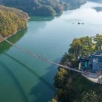 The Oksunbong suspension bridge over Cheongpung Lake in Jecheon