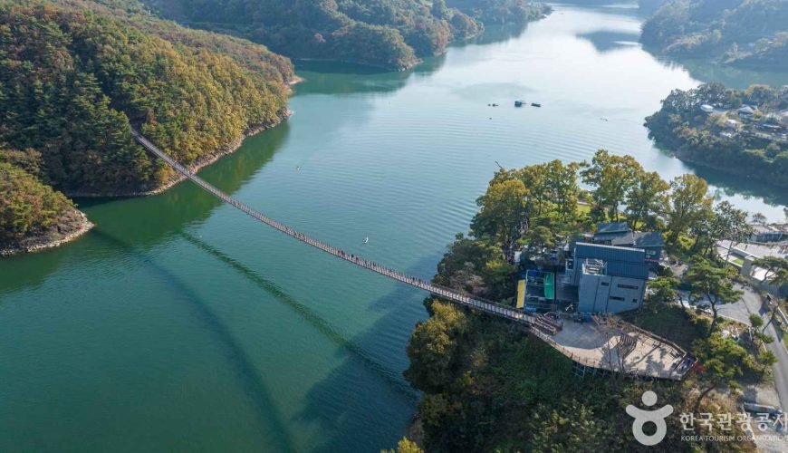 The Oksunbong suspension bridge over Cheongpung Lake in Jecheon