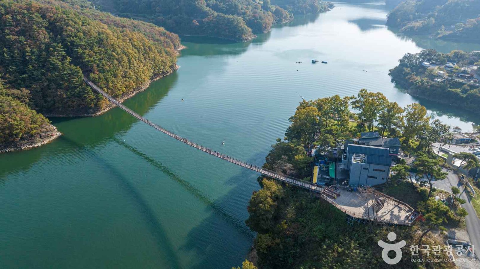 The Oksunbong suspension bridge over Cheongpung Lake in Jecheon